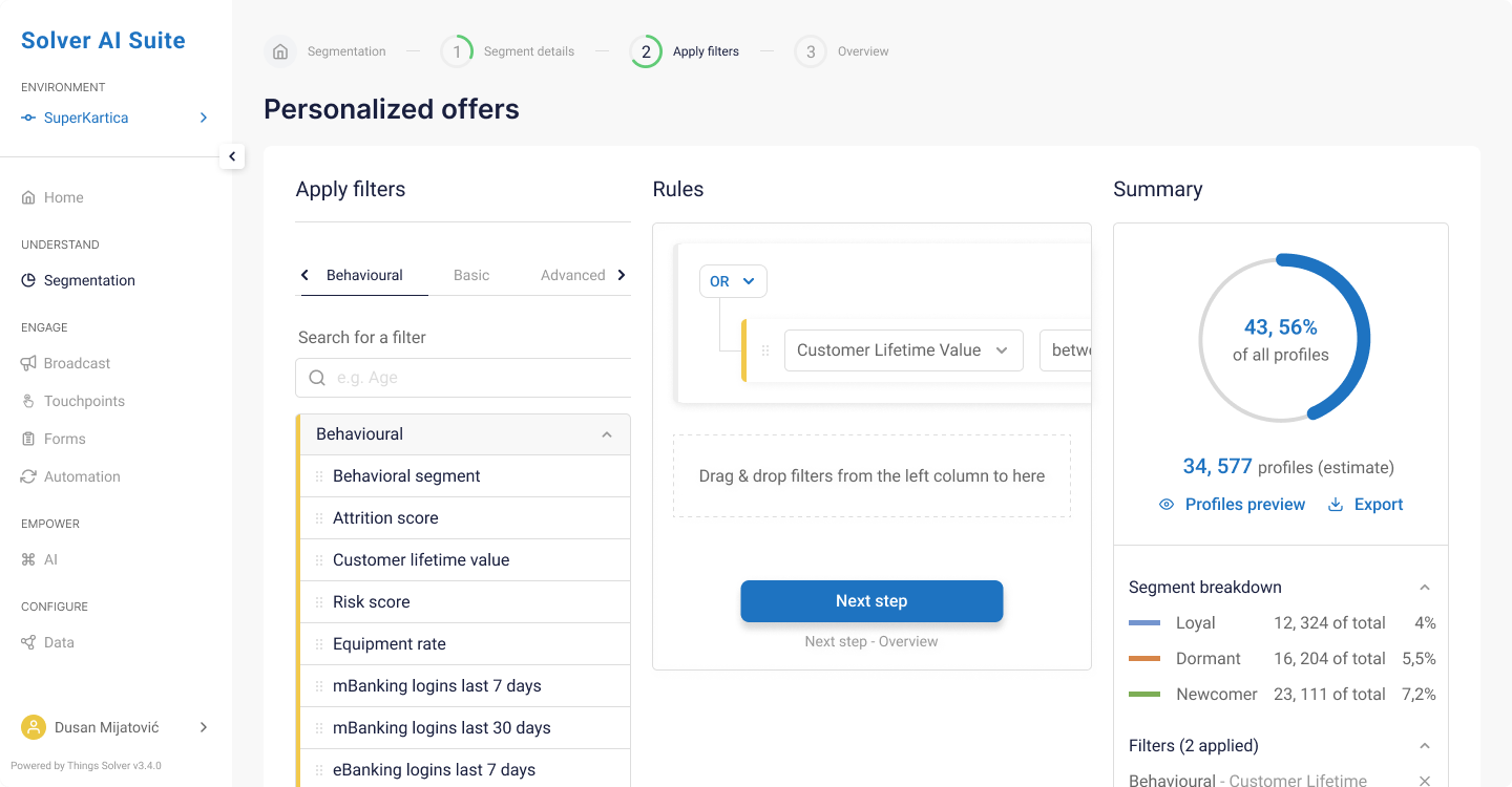 Things Solver Segmentation Studio uses recommenders in banking sales funnel