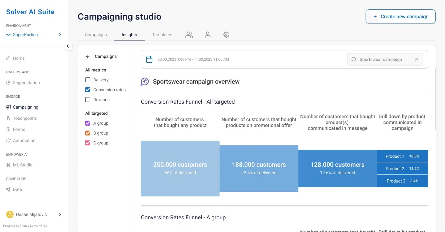 You can monitor and analyze additional metrics in Solver’s Campaigning Studio